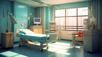 Free PSD hospital room with bed and table generative ai