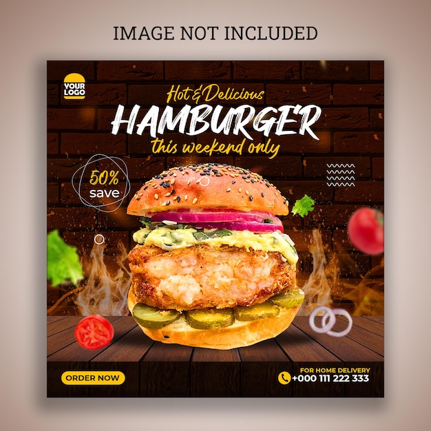 Hot  delicious hamburger social media post