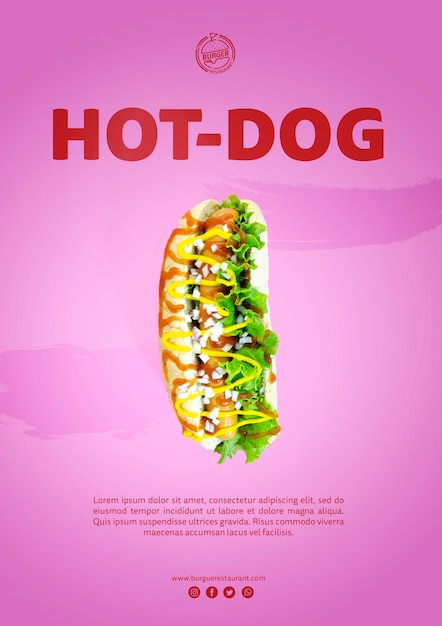 Hot dog advertisement template with photo Free Psd