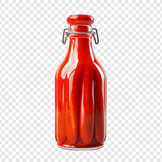 Bottiglia di salsa piccante isolata su sfondo trasparente