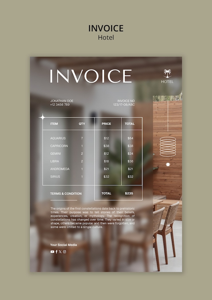 Free PSD hotel invoice template design