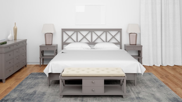PSD gratuito camera d'albergo o camera da letto in stile classico e mobili eleganti