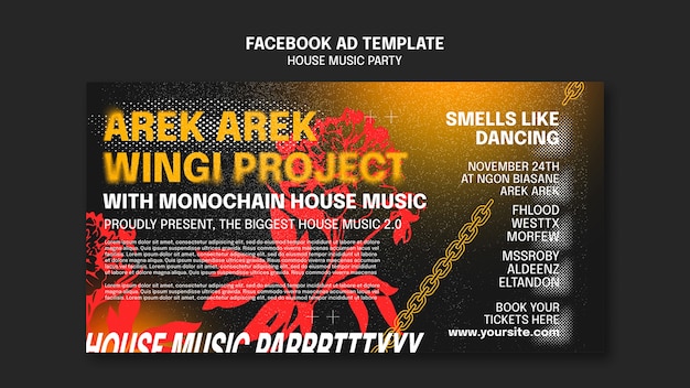 PSD gratuito template facebook per feste di musica house