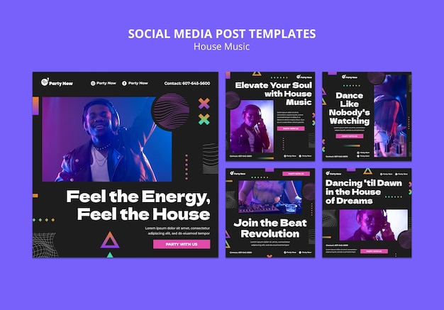 PSD gratuito template di post per la festa della musica house su instagram