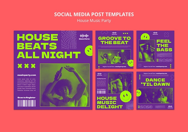 PSD gratuito template di post per la festa della musica house su instagram