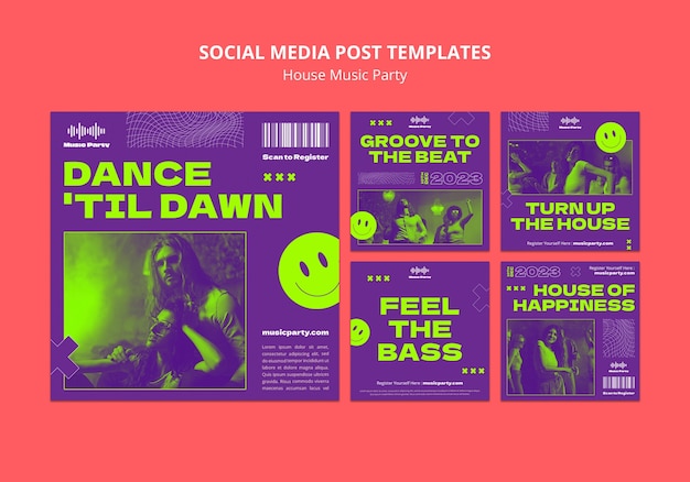 Free PSD house music party instagram posts template