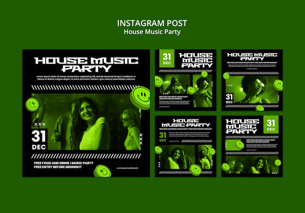 House music party instagram posts template
