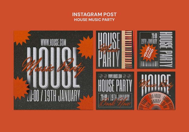 PSD gratuito template di post per la festa della musica house su instagram