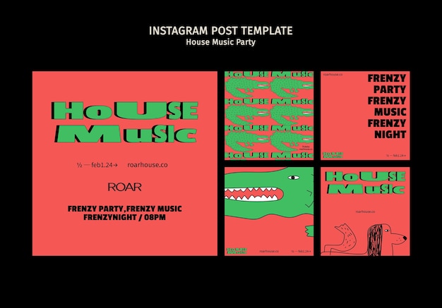 PSD gratuito post su instagram di feste di musica house