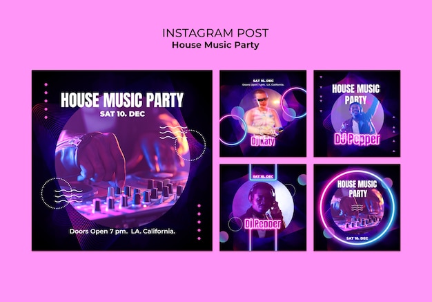 PSD gratuito post su instagram di feste di musica house