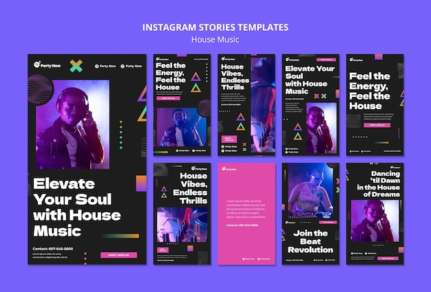 PSD gratuito template di storie di instagram per feste di musica house