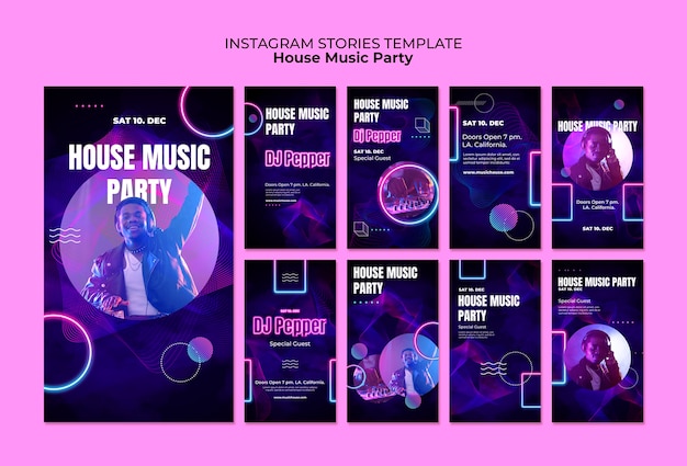 PSD gratuito storie di instagram di feste di musica house