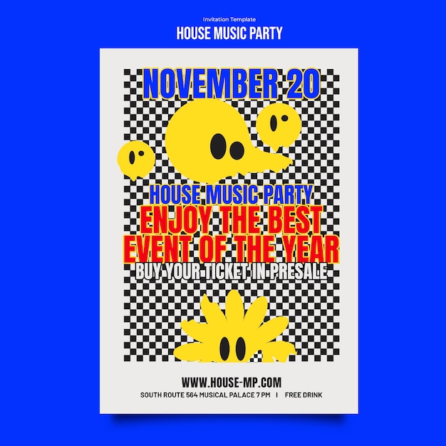 Free PSD house music party invitation template