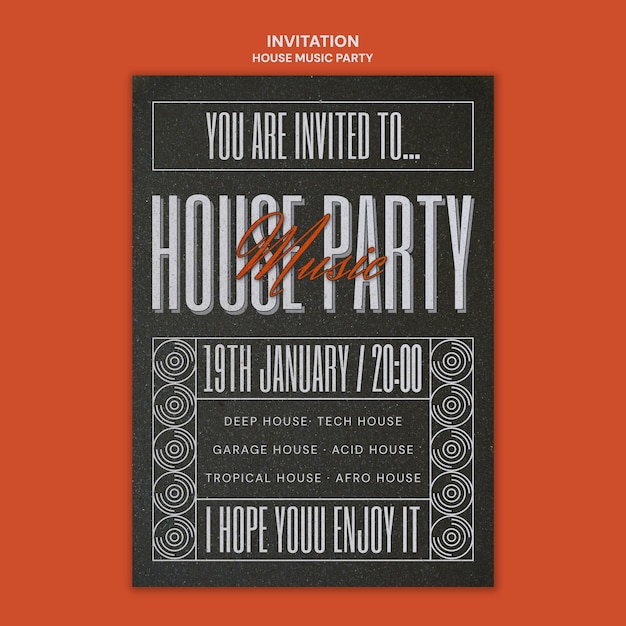 PSD gratuito modello di invito per una festa di musica house