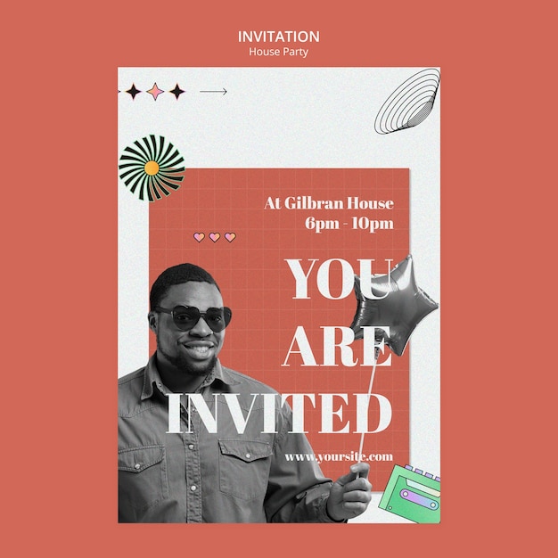Free PSD house music party  invitation template
