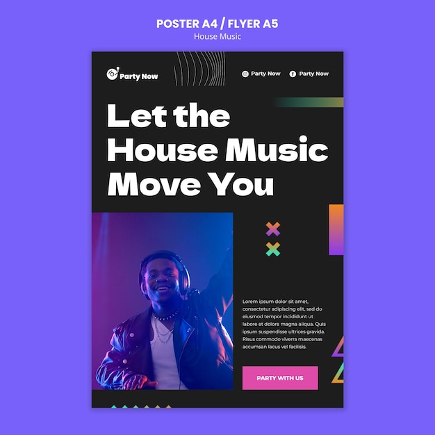 PSD gratuito modello di poster per feste di musica house