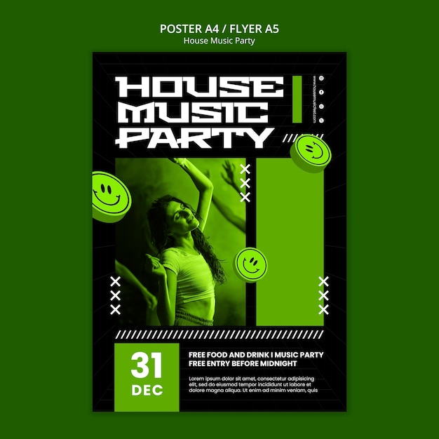 PSD gratuito modello di poster per feste di musica house