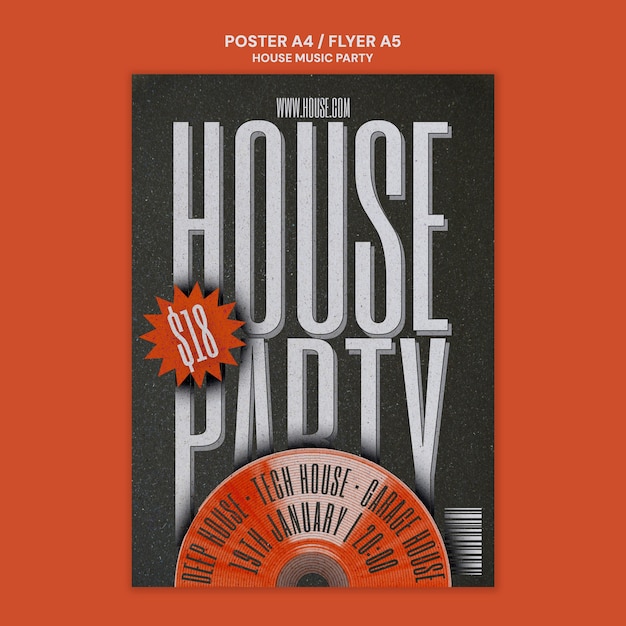 Free PSD house music party poster template