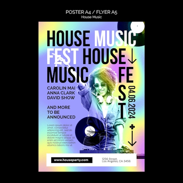 PSD gratuito modello di poster per feste di musica house