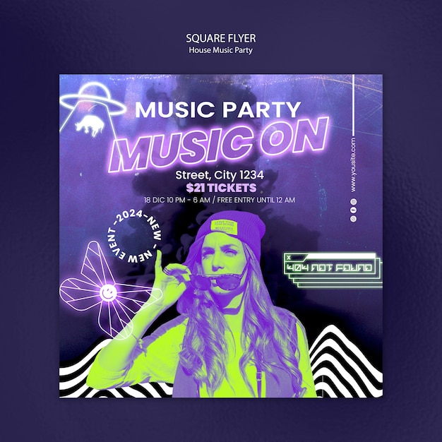 Free PSD house music party square flyer template