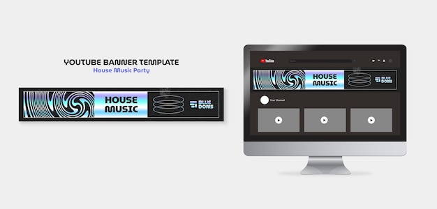 House Music Party YouTube Banner Template – Free PSD Download