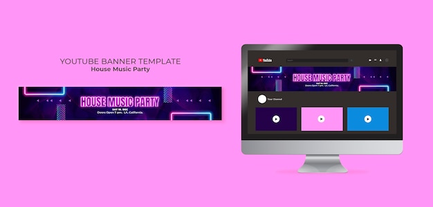 Бесплатный PSD Шаблон баннера youtube для хаус-музыки