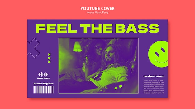 PSD gratuito modello di copertina di youtube per la festa della musica house