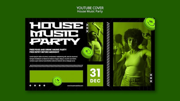 Modello di copertina di youtube per la festa della musica house