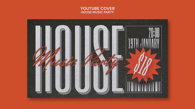 Modello di copertina di youtube per la festa della musica house