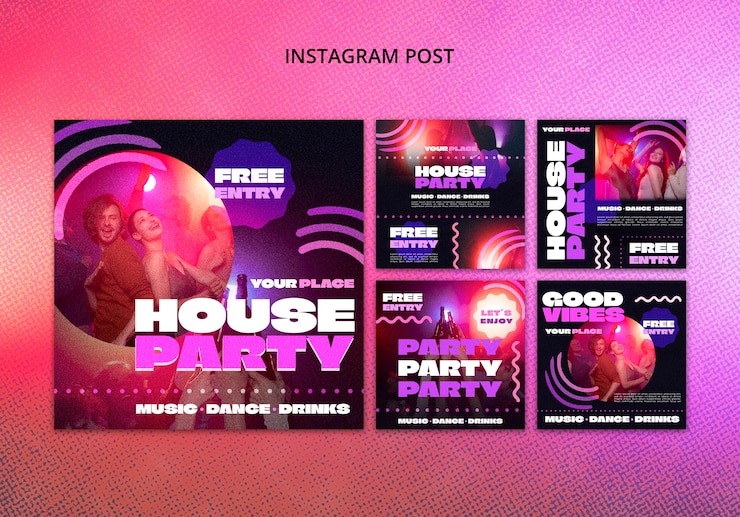 Free PSD house party  instagram posts
