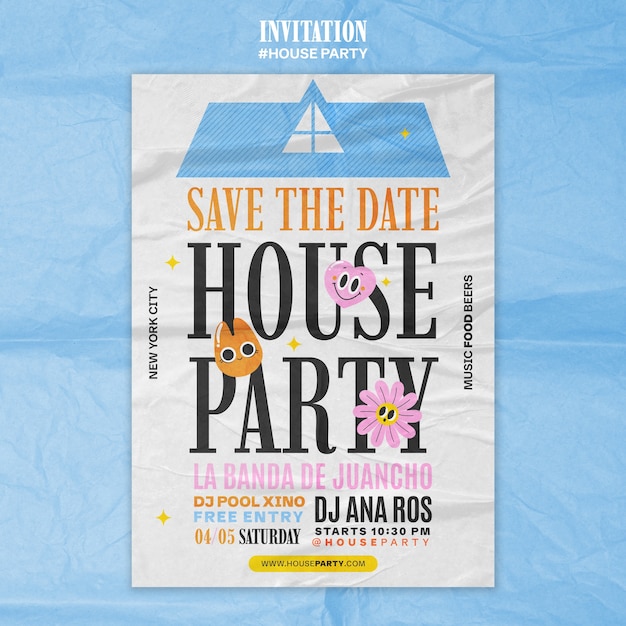 Free PSD house party invitation template