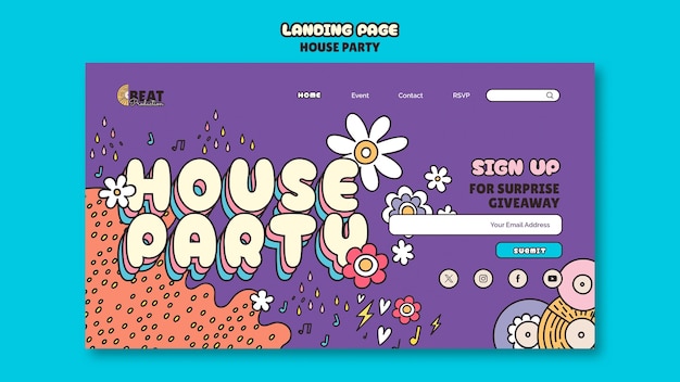 Free PSD house party landing page template