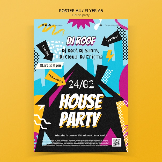 PSD gratuito modello di poster per una festa in casa