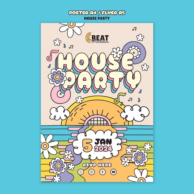 Free PSD house party poster template