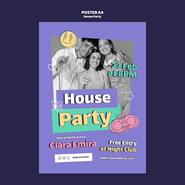 Free PSD house party poster template