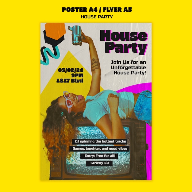 Free PSD house party poster template