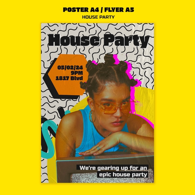 Free PSD house party poster template