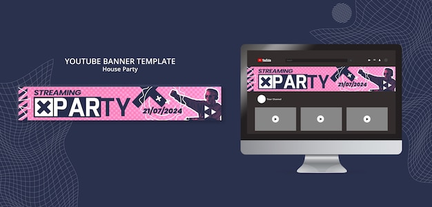 Free PSD house party youtube baner template