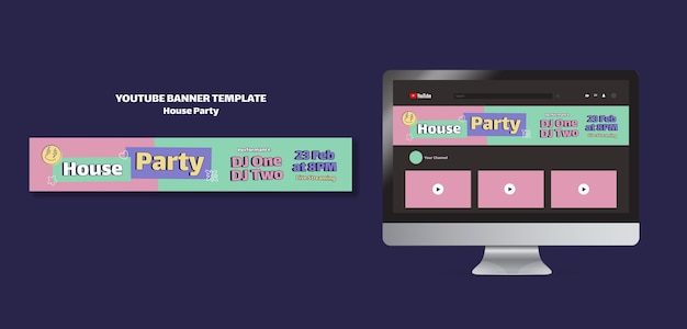 Free PSD house party  youtube banner template