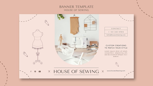 Free PSD house of sewing banner template