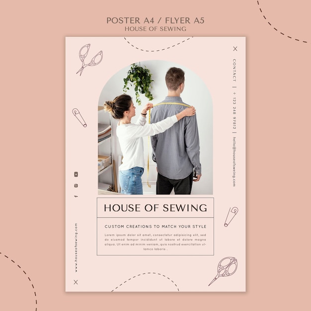 Free PSD house of sewing poster template