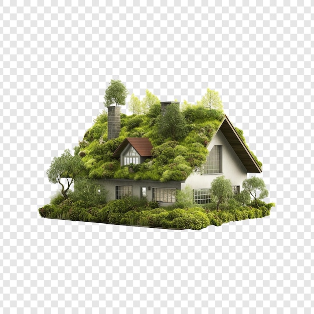 Free PSD house with green roof house isolated on transparent background