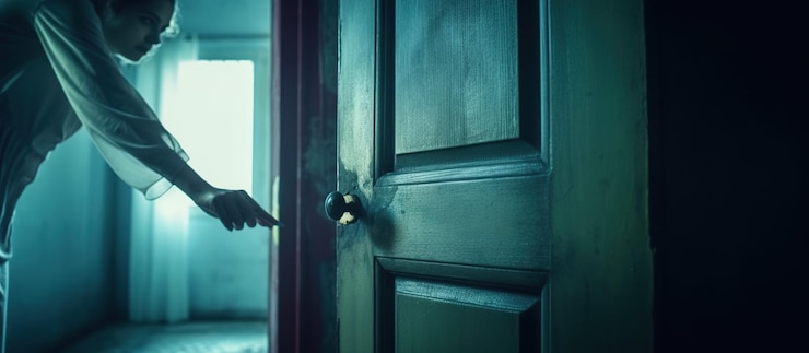 Free PSD housemaid opening the door generative ai