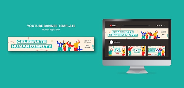 無料PSD 人権デーのお祝いのyoutubeバナー