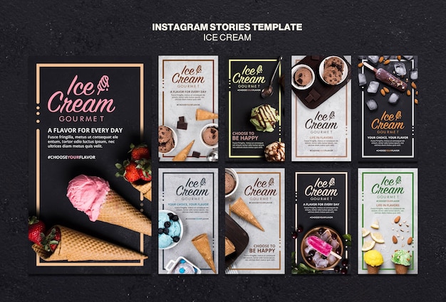 PSD gratuito modello di storie di instagram di concetto di gelato