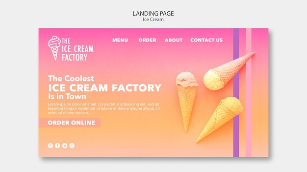 Modello di landing page del gelato