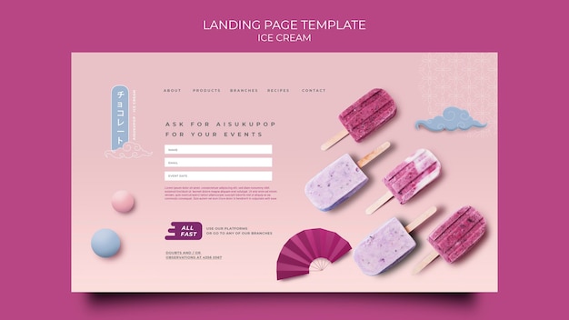 Free PSD ice cream landing page template