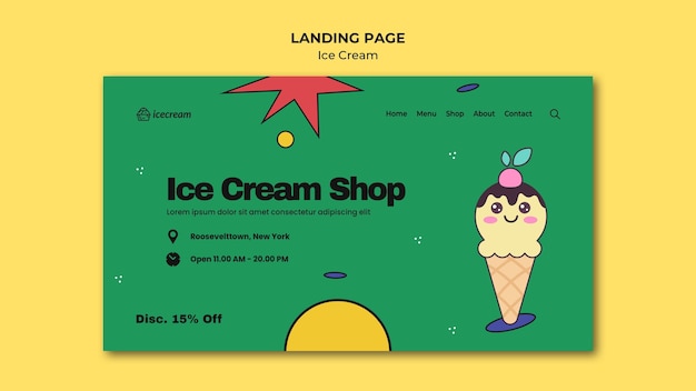 無料PSD アイスクリームのランディングページ