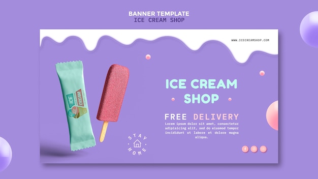 Бесплатный PSD Шаблон баннера магазина мороженого