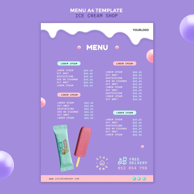 PSD gratuito menu della gelateria